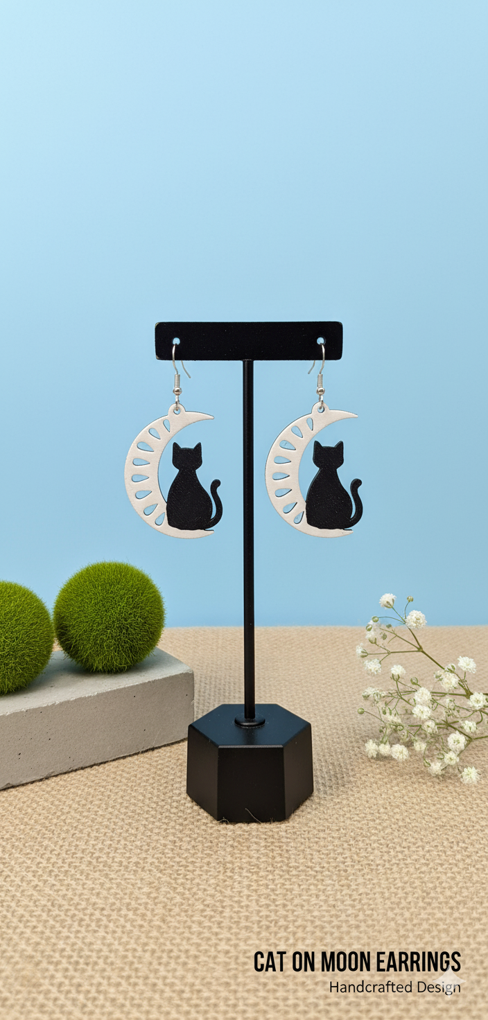 Cat On Moon Earrings